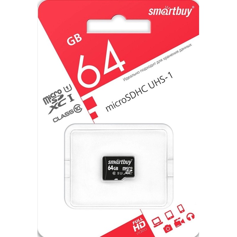 Карта памяти Smartbuy micro SDXC 64GB Class 10 UHS-1 SB64GBSDCL10-00