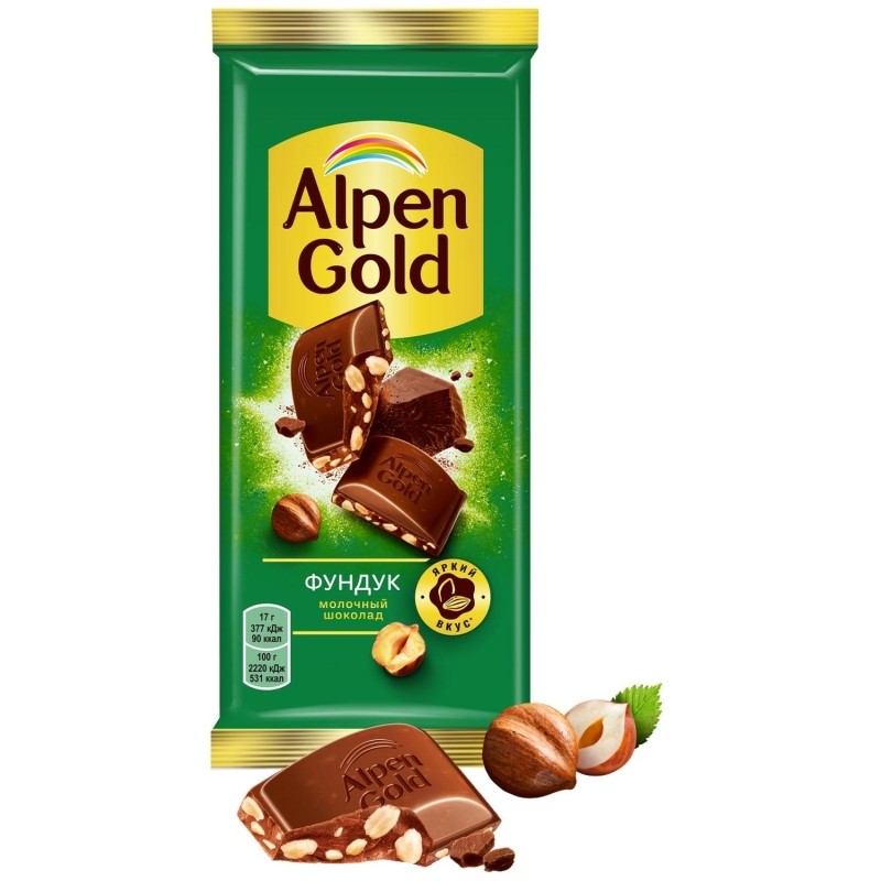 Шоколад молочный ALPEN GOLD  с фундуком 80г
