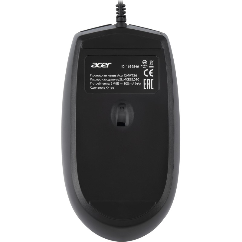 Мышь компьютерная Acer OMW126 черный оптическая (1200dpi) USB (2but)