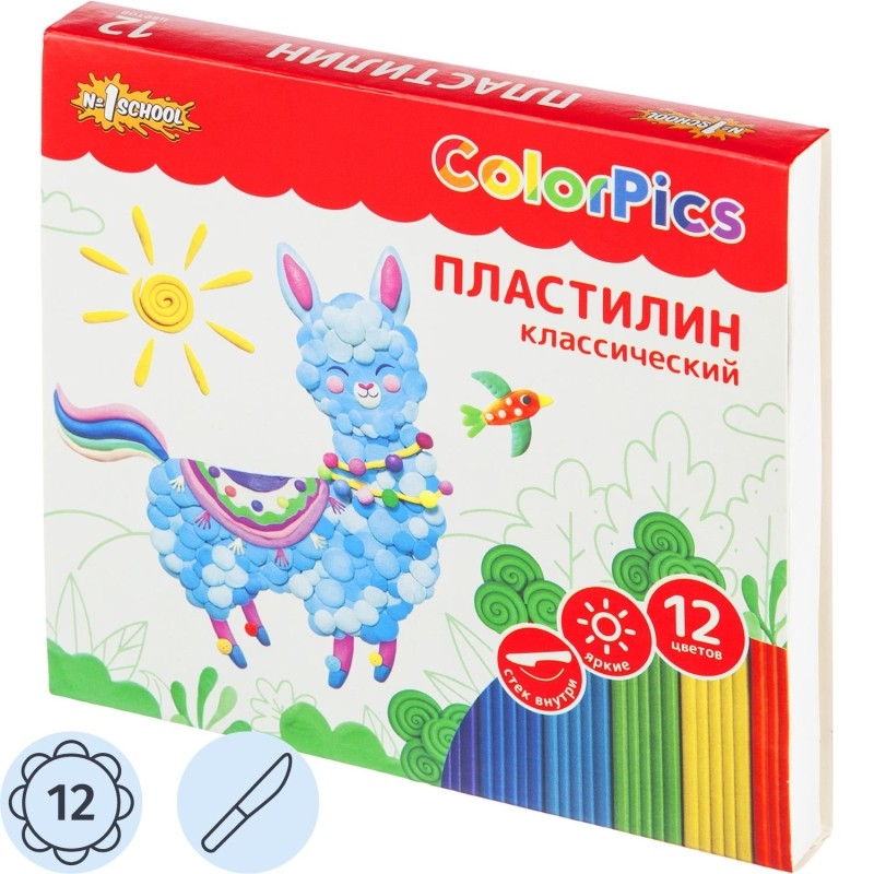 Пластилин классический №1 School ColorPics набор 12цв 240г, со стеком