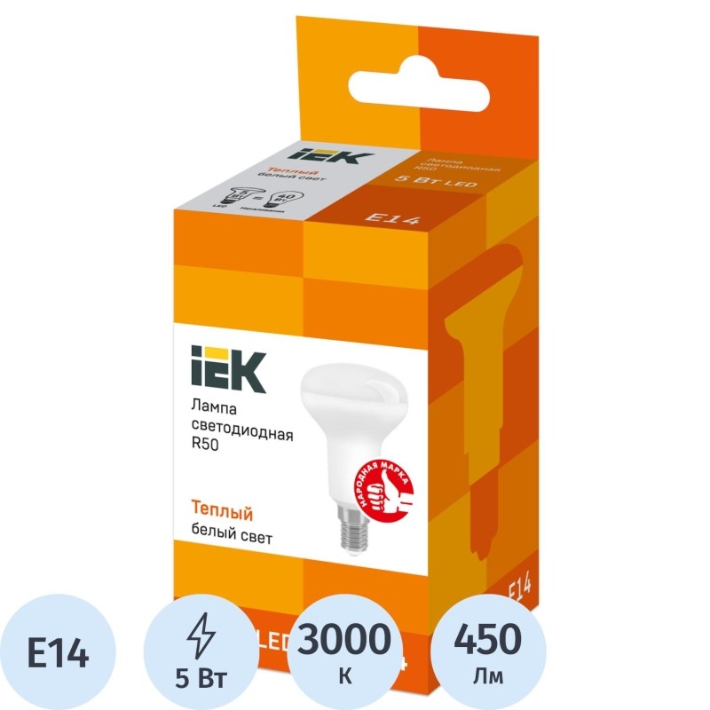Лампа светодиодная IEK ECO R50 LLE-R50-5-230-30-E14 5Вт 3000К E14