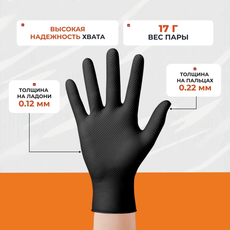 Перчатки одноразовые нитрил Steel Grip цв.черный (50 пар/уп)р.XL,ПС