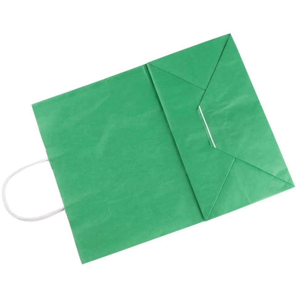 Пакет бумажный 260х150х340 мм, 70 гр/м2,с круч. ручками,зеленый,200 шт/уп