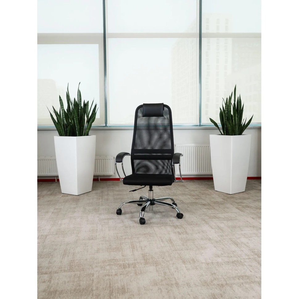 Кресло МТ_EChair 675 TTW сетка/ткань черный пластик