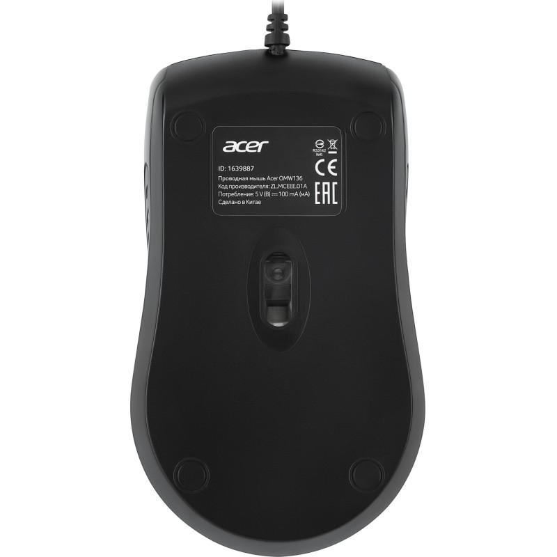 Мышь компьютерная Acer OMW136 черный оптическая (1200dpi) USB (2but)
