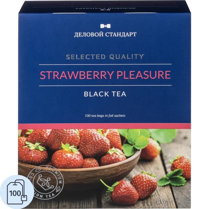 Чай Деловой Стандарт Strawberry pleasure черный с клубникой, 100 пакx2гр