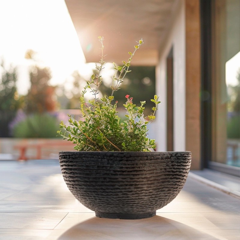Кашпо -миска с эффектом камня Polistone bowl, 40,5х20см, графит, 72-9655