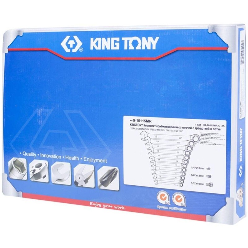 Набор ключей комбинированных трещоточных,8-22мм,15предм.KING TONY 9-10115MR