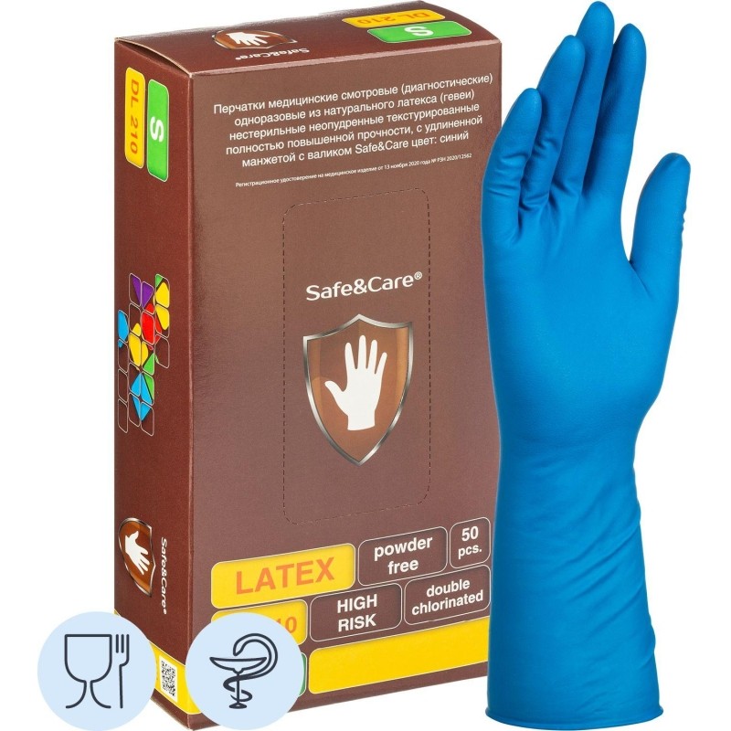 Перчатки латекс., н/с, н/о, S&amp;C High Risk TL210/ DL210 (S)25пар/уп,ПС