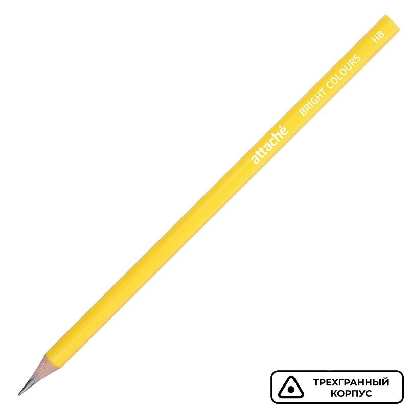 Карандаш чернографитный трехгр, Attache Bright colors, HB, желтый корпус