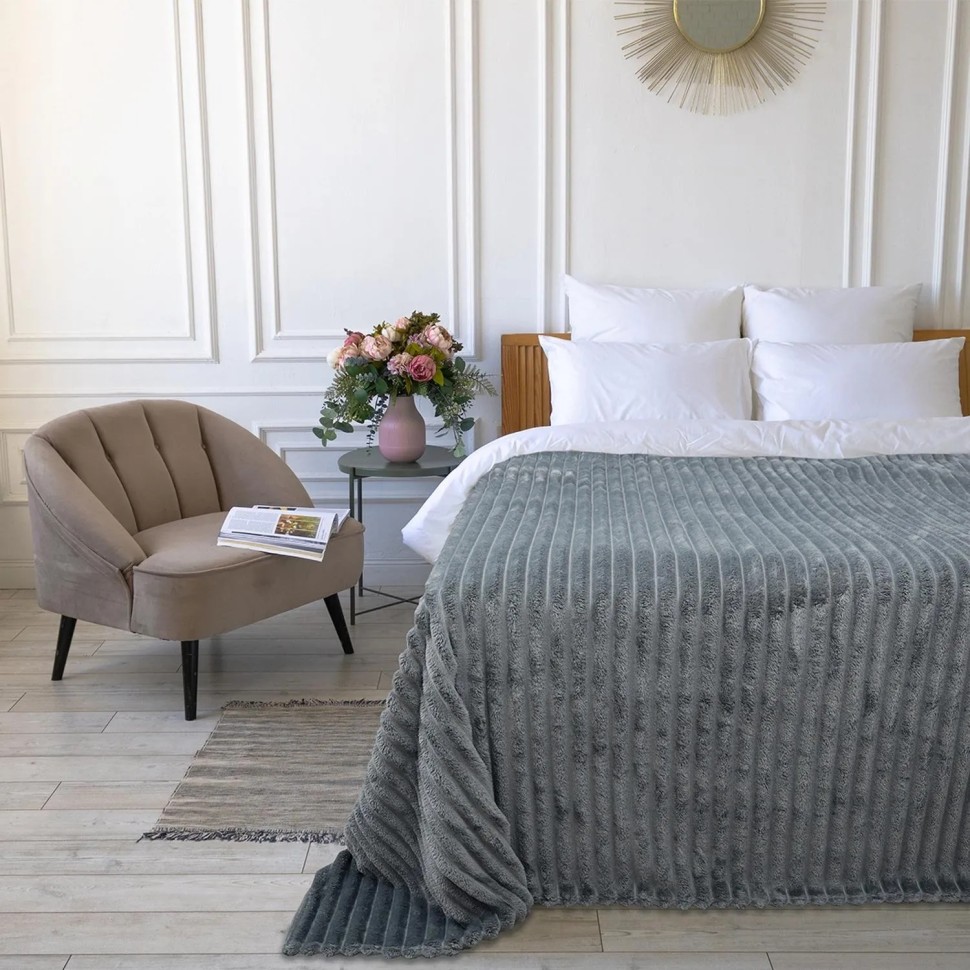 Покрывало 150х200 BRAVO Family велсофт Волна г/к №51 серый в пакете