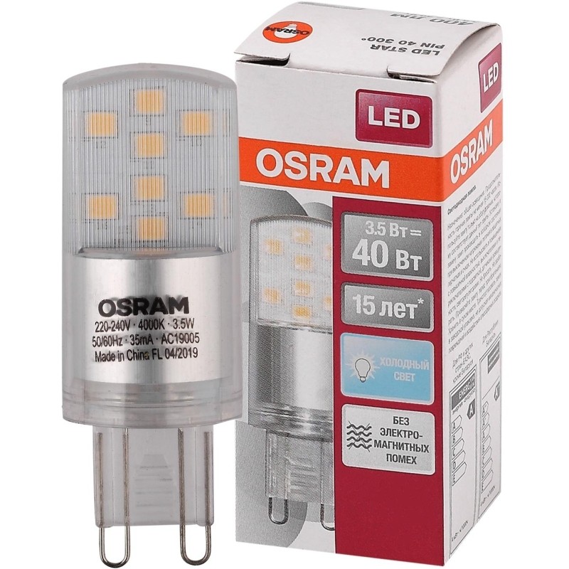 Лампа светодиодная OSRAM LEDSPIN40 CL 3,5W/840 230V G9 FS1 (315853)