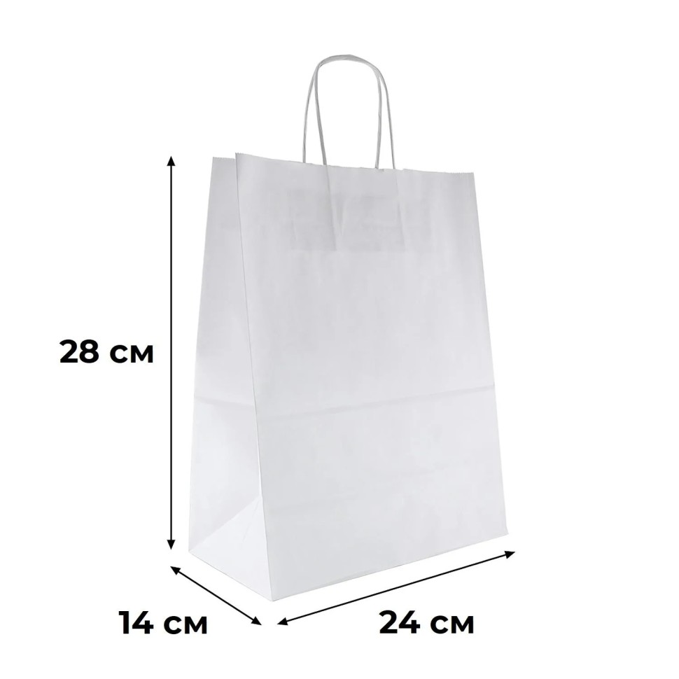 Пакет бумажный 240х140х280 мм, 80 гр/м2,с круч. ручками, белый, 300 шт/уп
