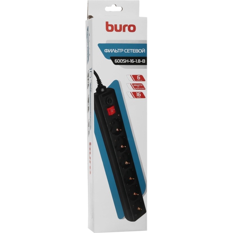 Сетевой фильтр Buro 600SH-1.8-B 1.8м (6 розеток) черный