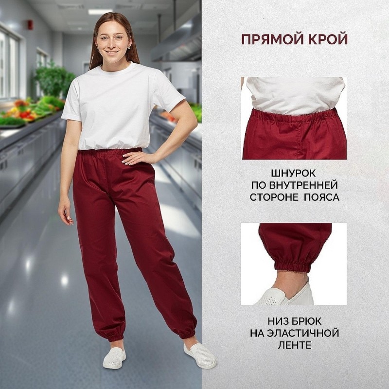 Брюки для пищевого производства бордо универс.сат у17-БР (р.48-50)р.158-164