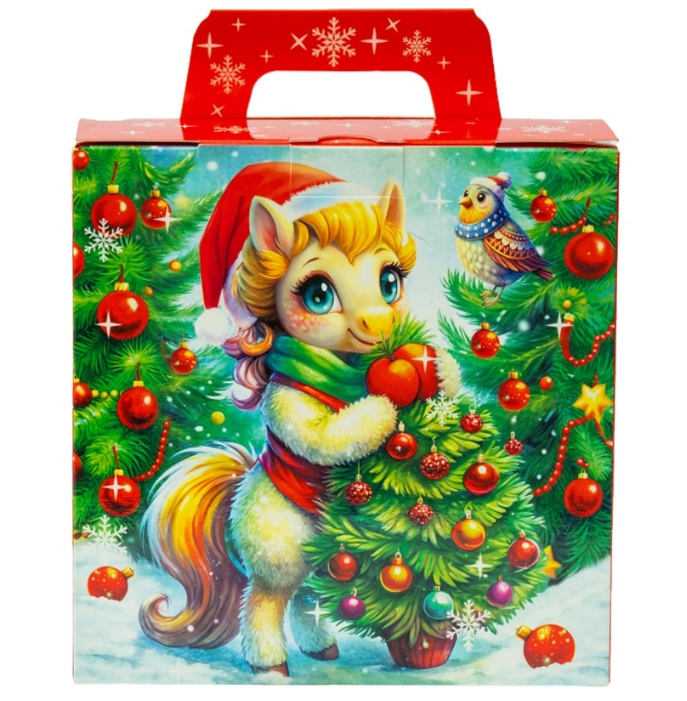 Новогодний сладкий подарок Праздничный бокс Картон 500 грамм, K060