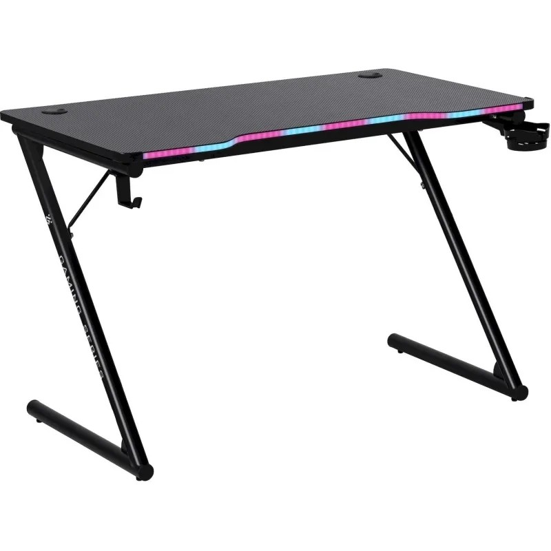 Стол компьютерный DF_игровой Ferox подвес кружк+гарн,черн,МДФ,RGB