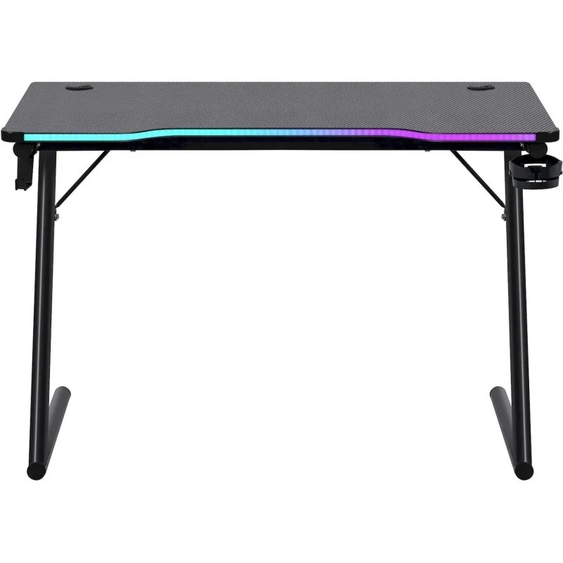 Стол компьютерный DF_игровой Ferox подвес кружк+гарн,черн,МДФ,RGB
