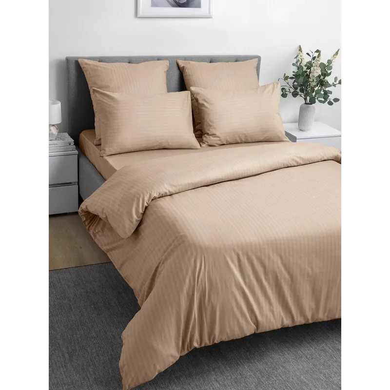 Постельное белье 1,5сп страйп-дизайн (нав. 70х70 2 шт.), Caramel mousse