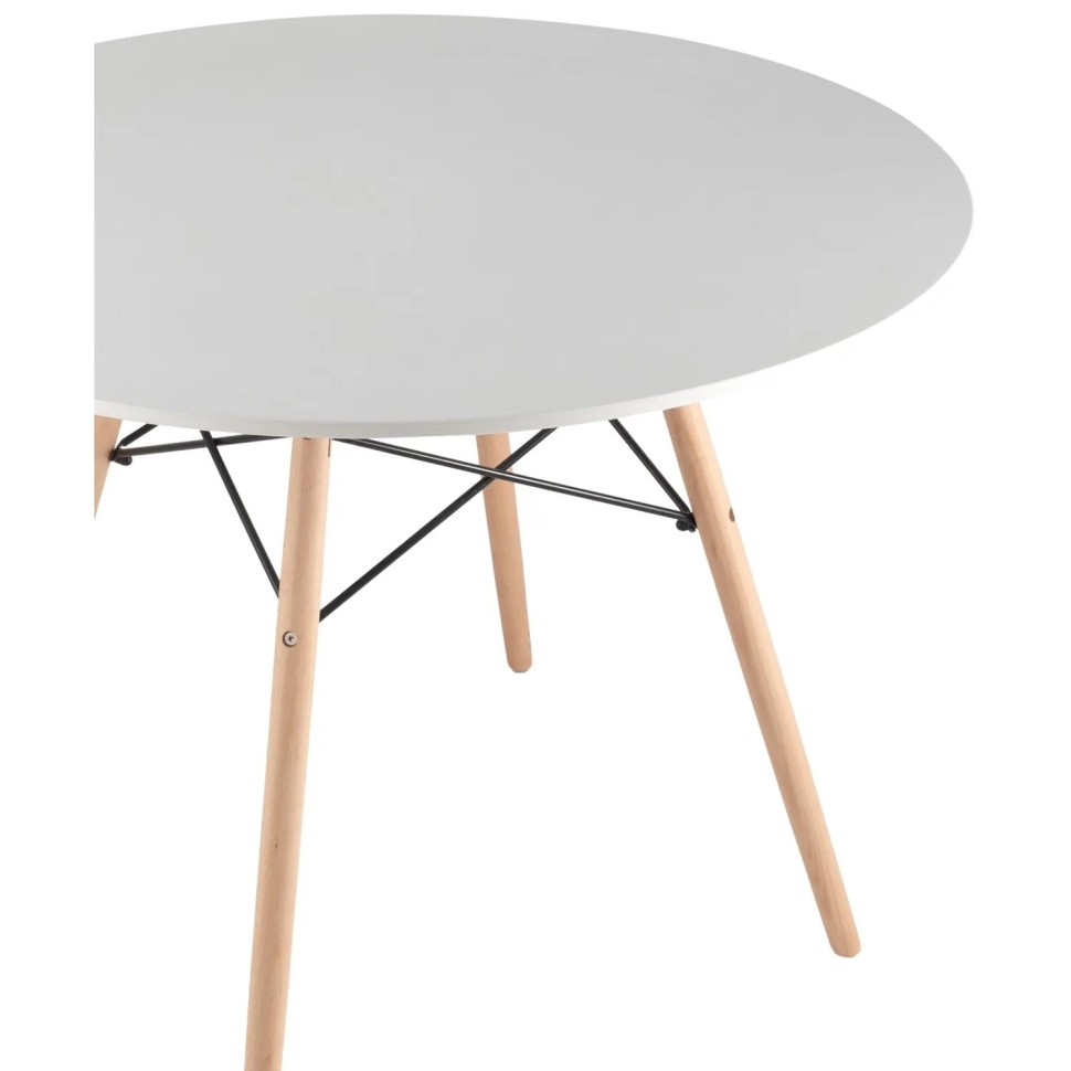 Стол обеденный SG_Eames DSW круглый,опоры бук, D1000, МДФ белый