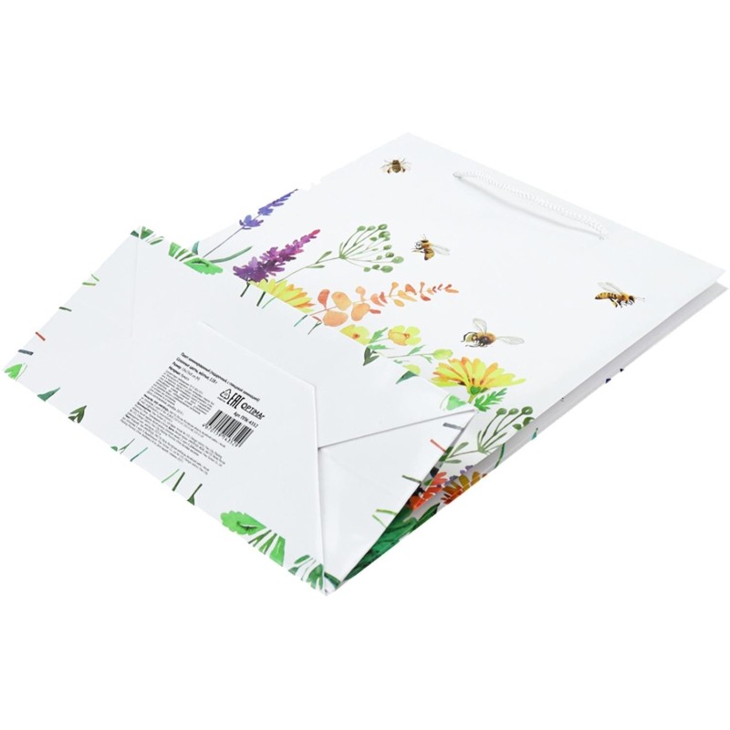 Пакет подарочный глянц.лам.Optima 18x23x8(М)Сезон. цветы,жёлт,128г ППК-4352