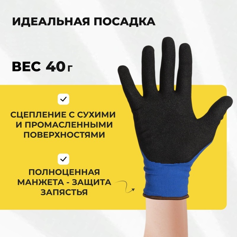 Перчатки защитные нейлон всп.нитрил SCAFFA Механик NY1350S-NV/BLK р.9
