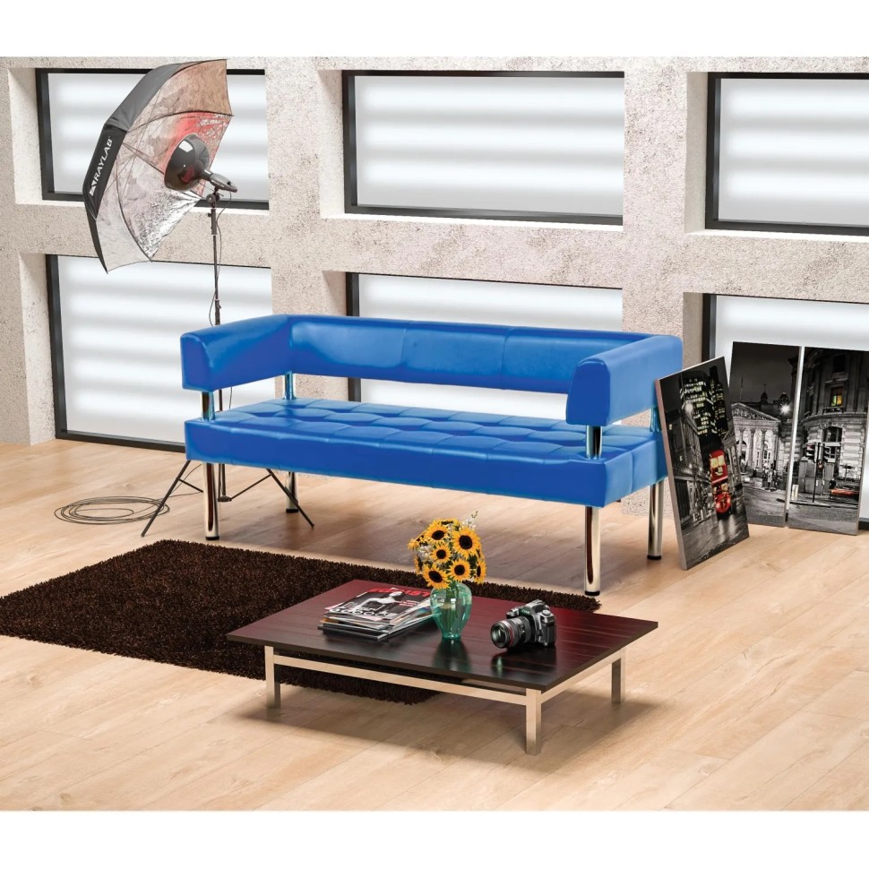 Диван MV_BUSINESS 2-х местный к/з синий Oregon 03