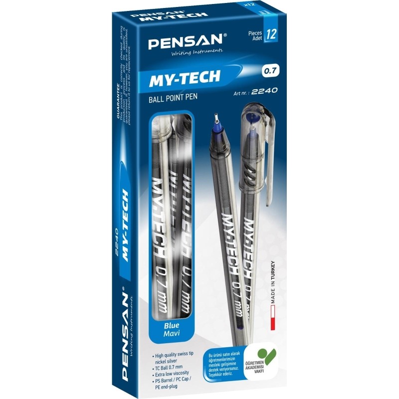 Ручка шариковая неавтомат. PENSAN My-Tech игол.након.0,7мм син 12шт/уп 2240