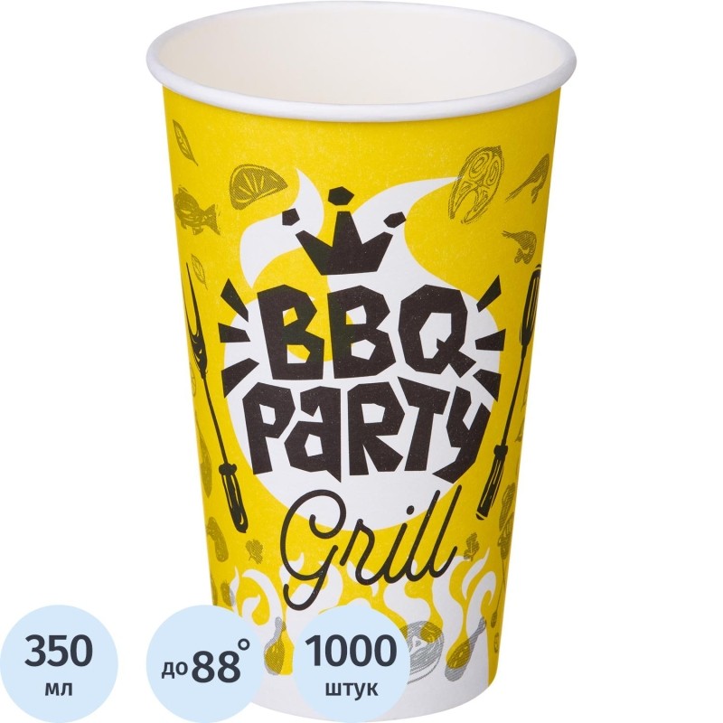 Стакан одноразовый бум 1-сл. d-90мм 400мл BBQ Party 1000шт/кор