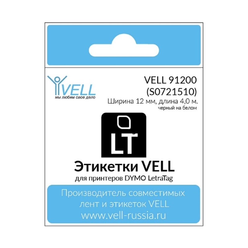 Картридж бумажн Vell VL-D-91200(12мм,чер на бел)д/LetraTagLT-100H,vell91200