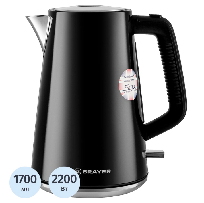 Чайник BRAYER 1073BR, электрический, STRIX,2200Вт,1,7л, стальной корпус Чайник BRAYER 1073BR, электрический, STRIX,2200Вт,1,7л, стальной корпус