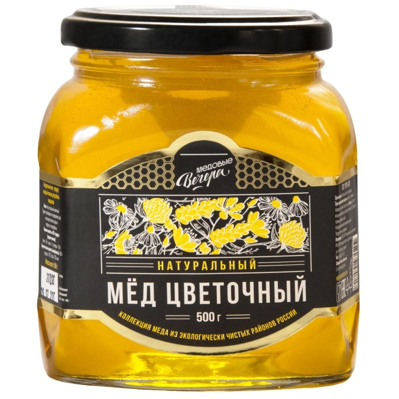 Мед Медовые Вечера Цветочный натуральный, стекло, 500г