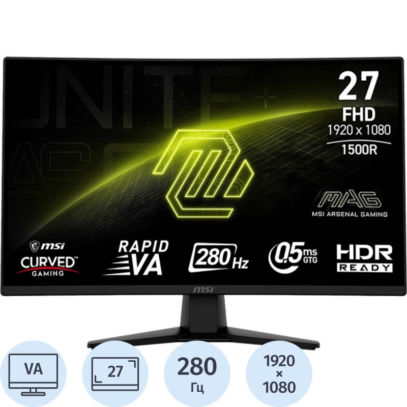 Монитор MSI MAG 274CXF 27 16:9 FHD VA Curve HDMI DP Tilt, 280HZ,Black