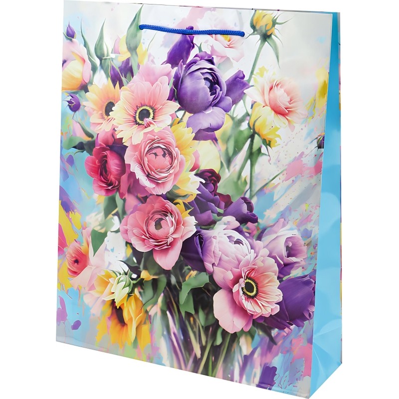 Пакет подарочный глянц.лам.Optima 26,4x32,7x8(L)Нарис.цветы, 128 г ППК-4459