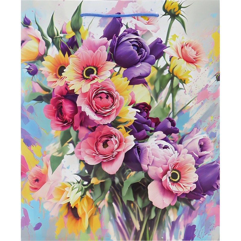 Пакет подарочный глянц.лам.Optima 26,4x32,7x8(L)Нарис.цветы, 128 г ППК-4459