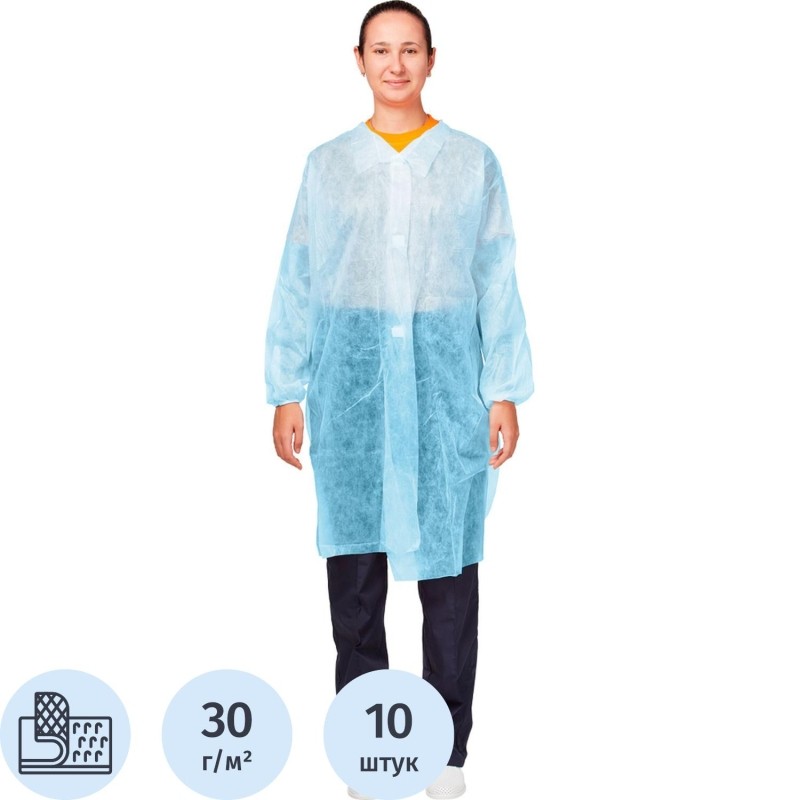 Халат на липучках (30 гр) 4XL голубой (10 шт/упак)