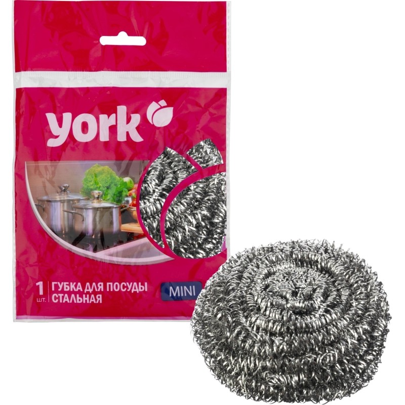Губка-мочалка для мытья посуды YORK Мини спиральная стальная
