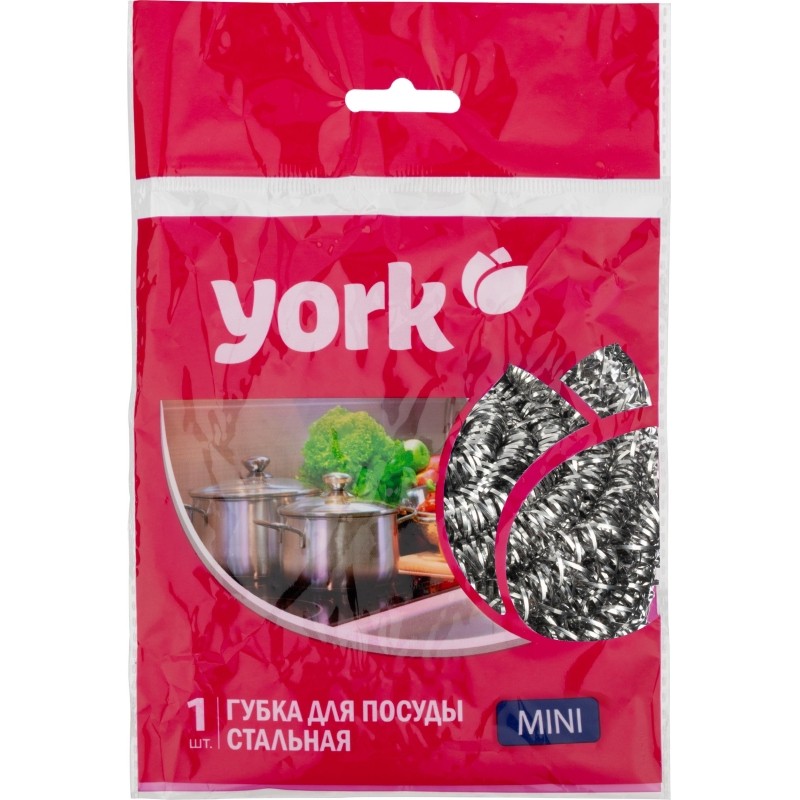 Губка-мочалка для мытья посуды YORK Мини спиральная стальная