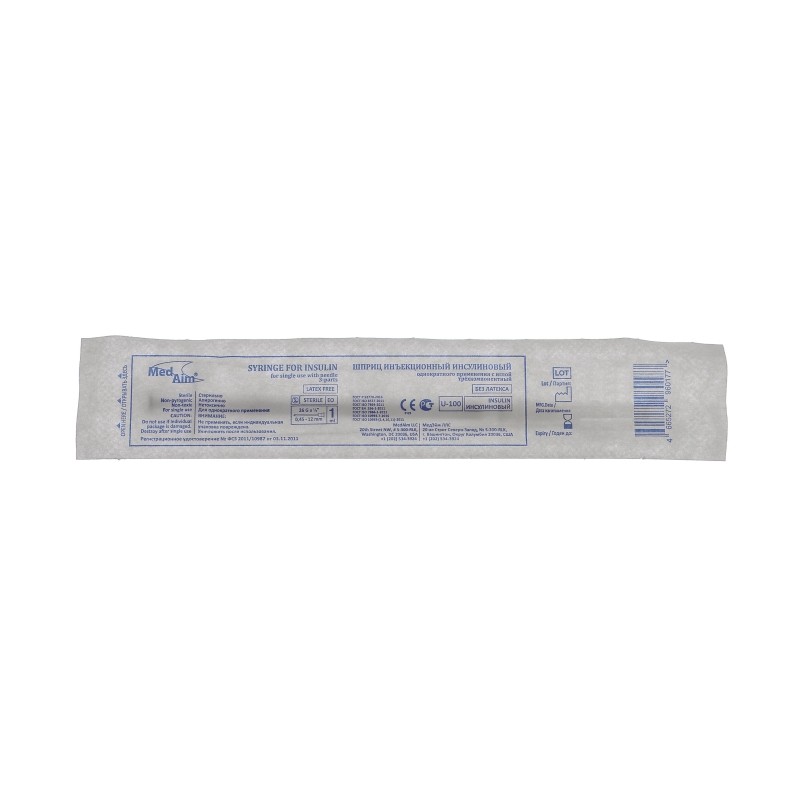 Шприц инсулиновый U-100 1мл 26G(0,45x12) над. 100шт/уп MedAim