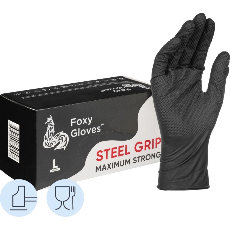 Перчатки одноразовые нитрил Steel Grip цв.черный (50 пар/уп)р.L,ПС