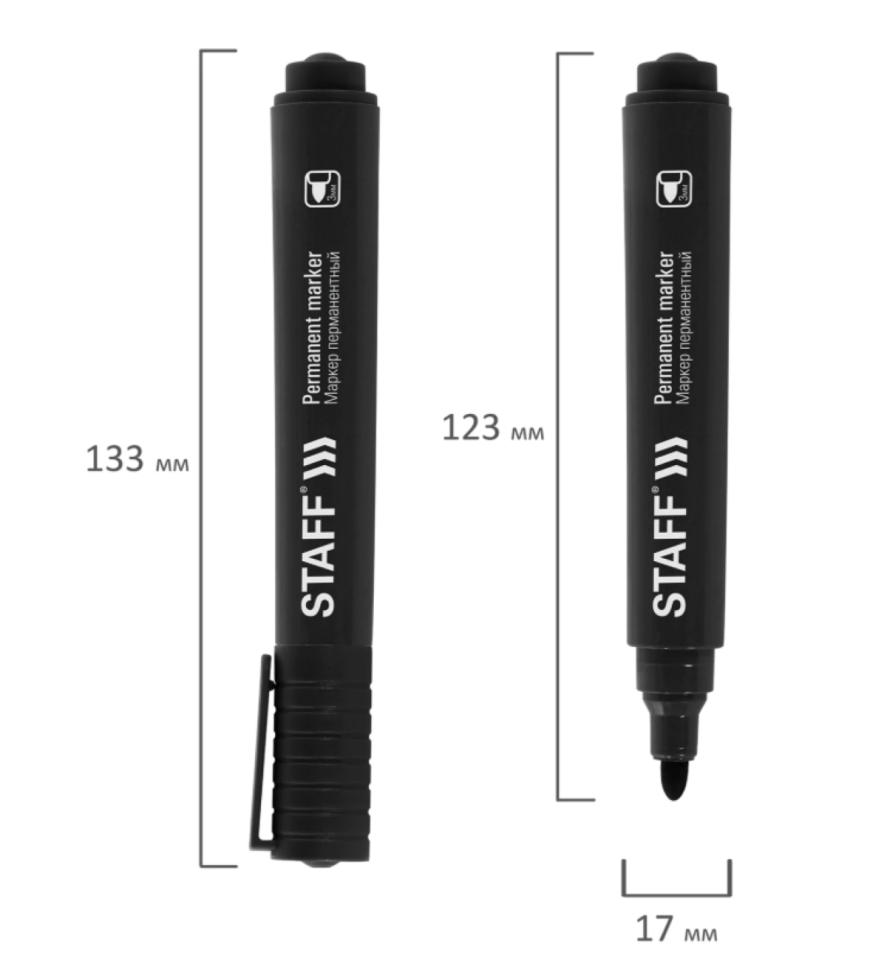 Маркер перманентный STAFF "Basic Budget PM-125", ЧЕРНЫЙ, КОМПЛЕКТ 3 штуки, наконечник 3 мм