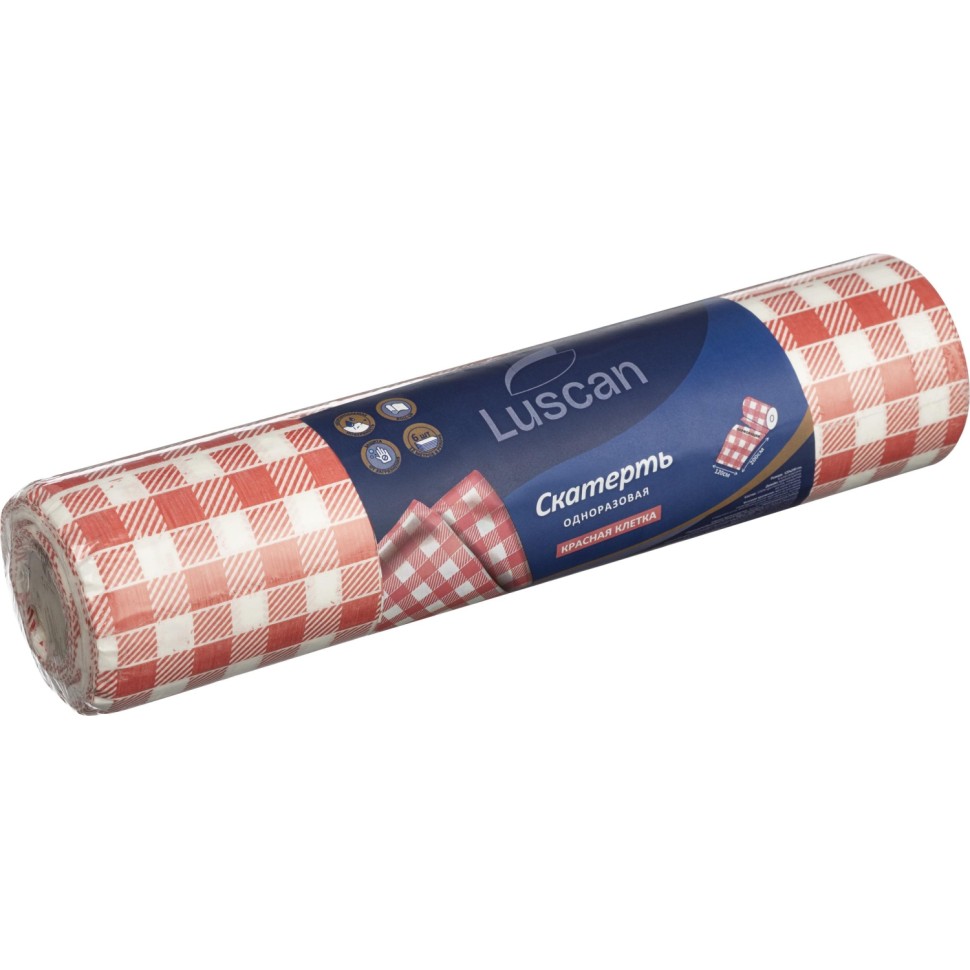 Скатерть одноразовая Luscan, 120х200см 6шт/рулон, красная клетка