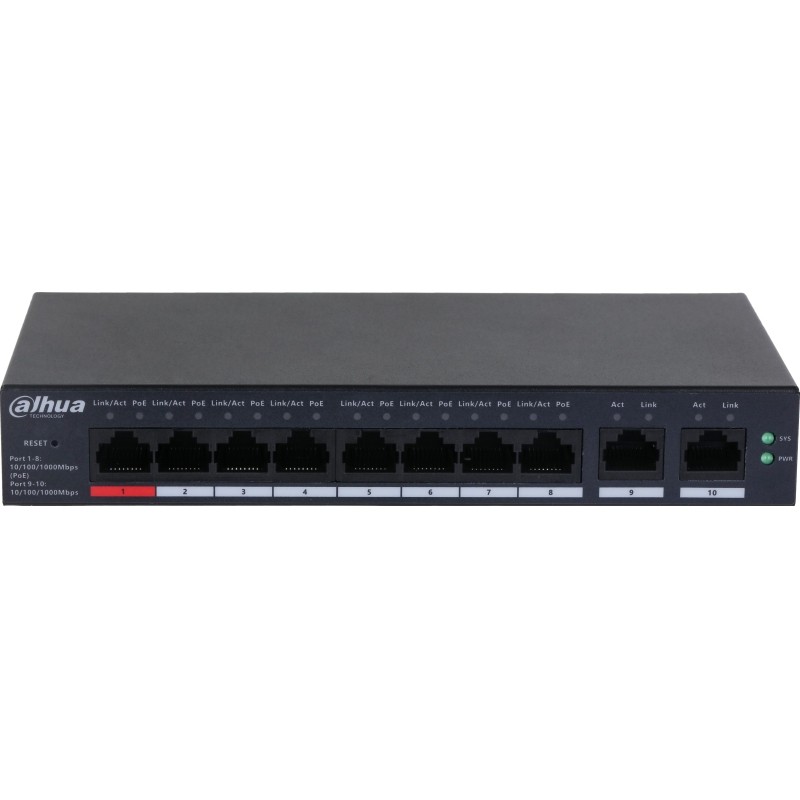 Коммутатор Dahua DH-CS4010-8GT-110 (L2) 10x100Мбит/с 8PoE 110W управляемый