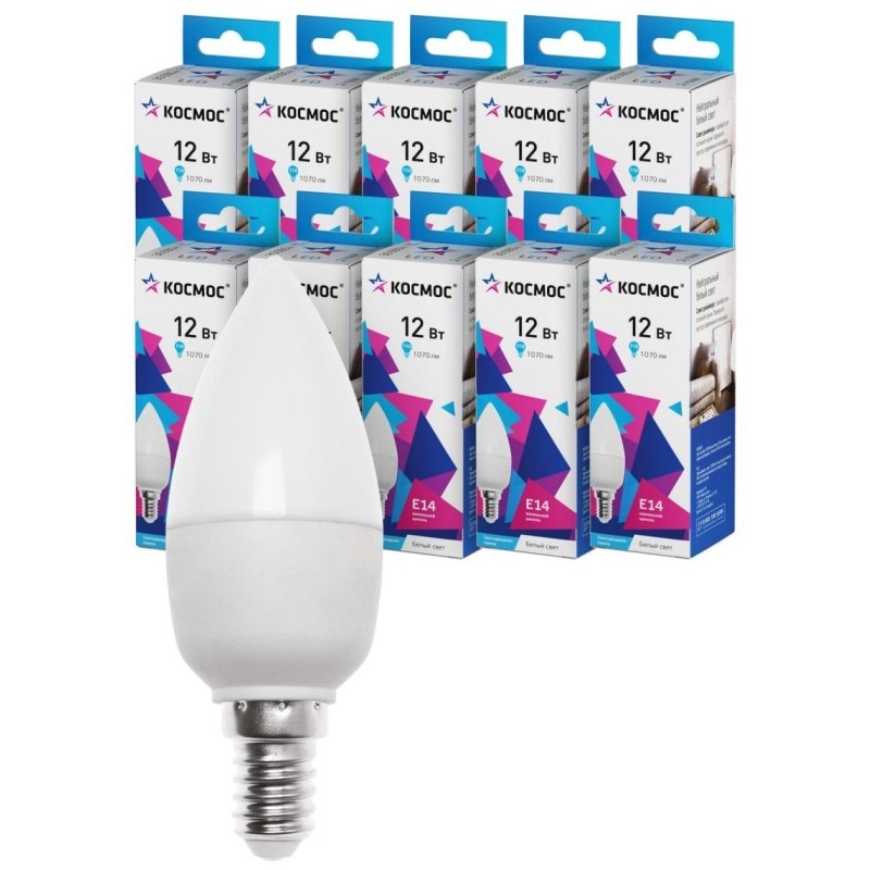 Лампа светодиодная КОСМОС CN 12W E14 4500K 10 шт/уп (LED12wCNE1445_10)