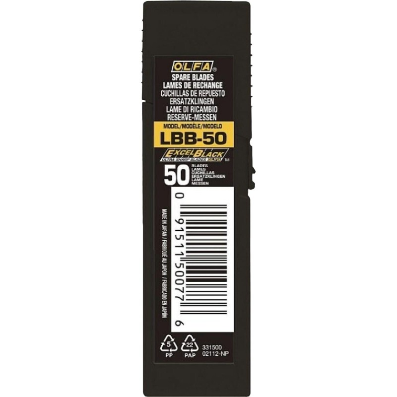 Лезвие OLFA EXCEL BLACK сегментир. 18 мм, 8 сегментов, 50 шт/уп (OL-LBB-50)
