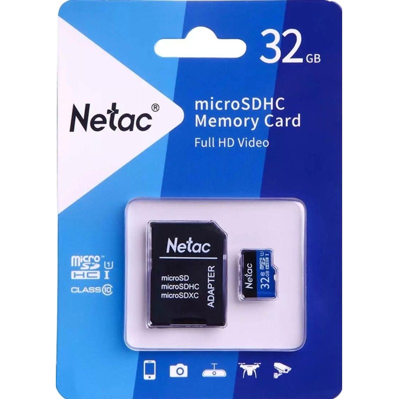 Карта памяти Netac MicroSD card P500 Standard 32GB, retail version w/SD