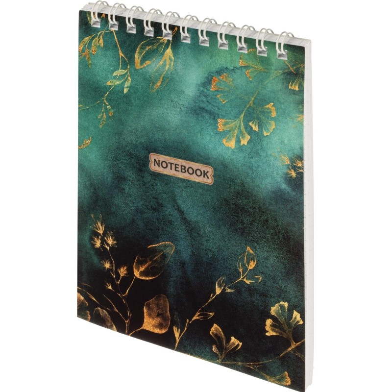 Блокнот Floral А6 60л, клетка, обл. мел.картон,спираль,зелен