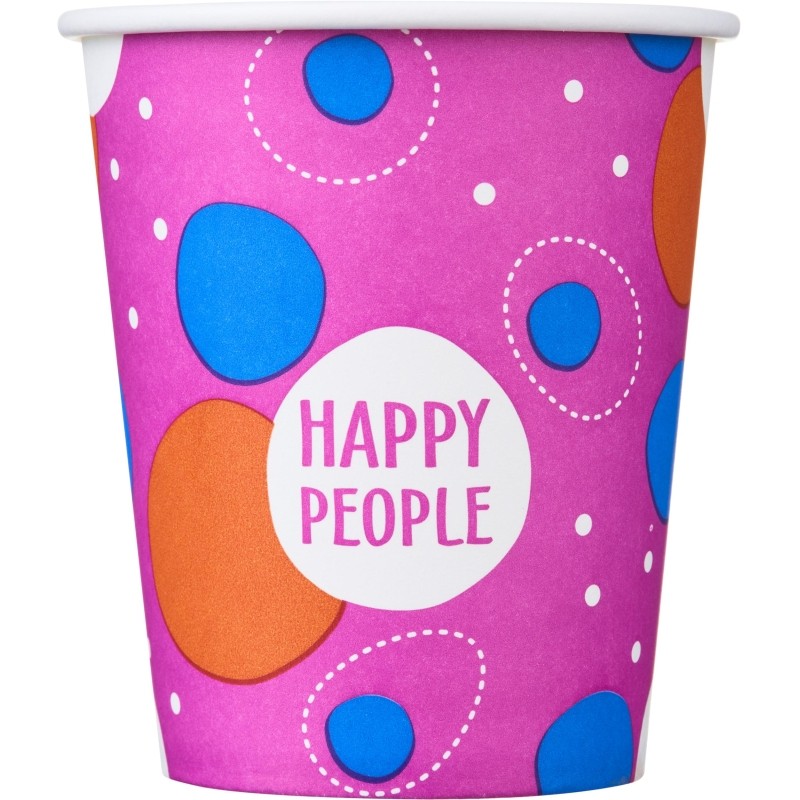 Стакан одноразовый бум односл. 250 мл d-80мм Happy People МИКС  50шт/уп