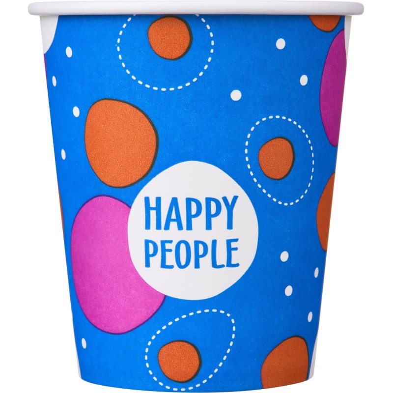 Стакан одноразовый бум односл. 250 мл d-80мм Happy People МИКС  50шт/уп