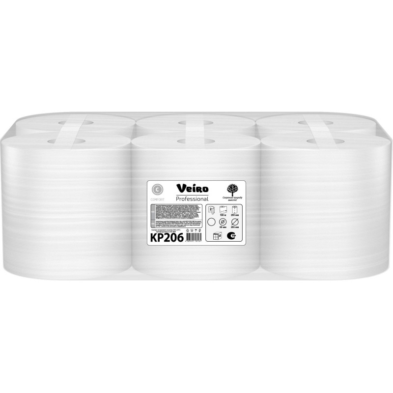 Полотенца бумажные Veiro Professional Comfort с ЦВ 2сл 180м 6рул/уп KP206